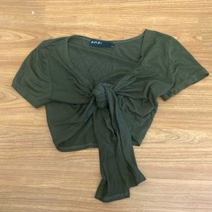 Army Green tie crop top